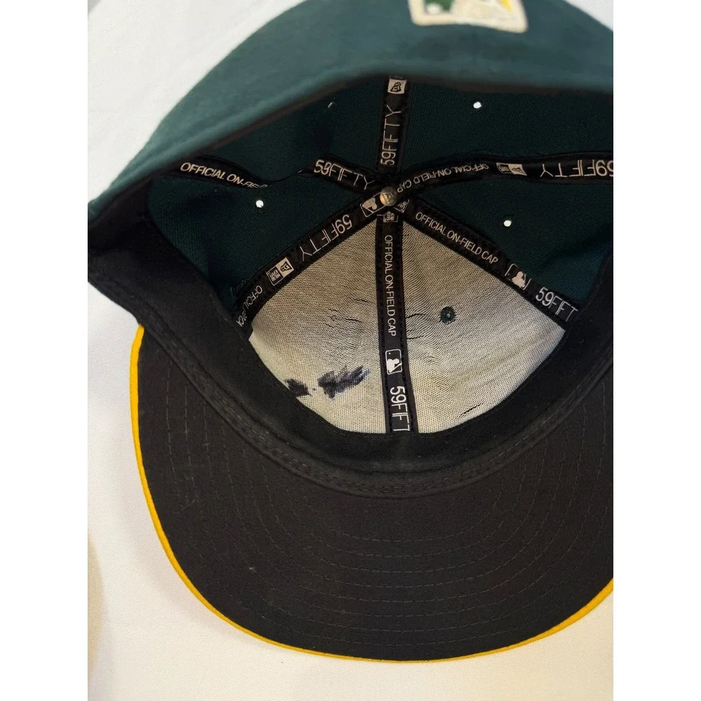 New Era Oakland Athletics 59FIFTY Hat‎ Green Yellow MLB Size 7 3/4 vintage